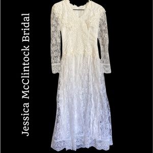JESSICA McCLINTOCK WEDDING GOWN BRIDAL Bride’s Dress White Fully Lace EUC VTG